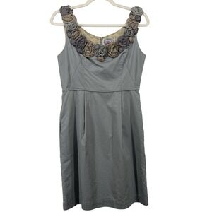 Baraschi Womens Size 6 Sheath Dress Grey 3D‎ Floral Rosette Y2k Empire Waist